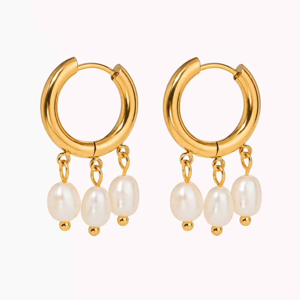Triple Pearl Hoops