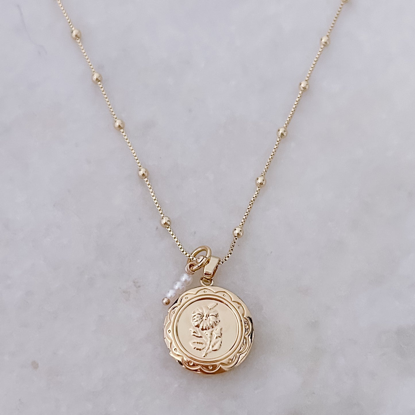 Pearl Rose Locket Necklace