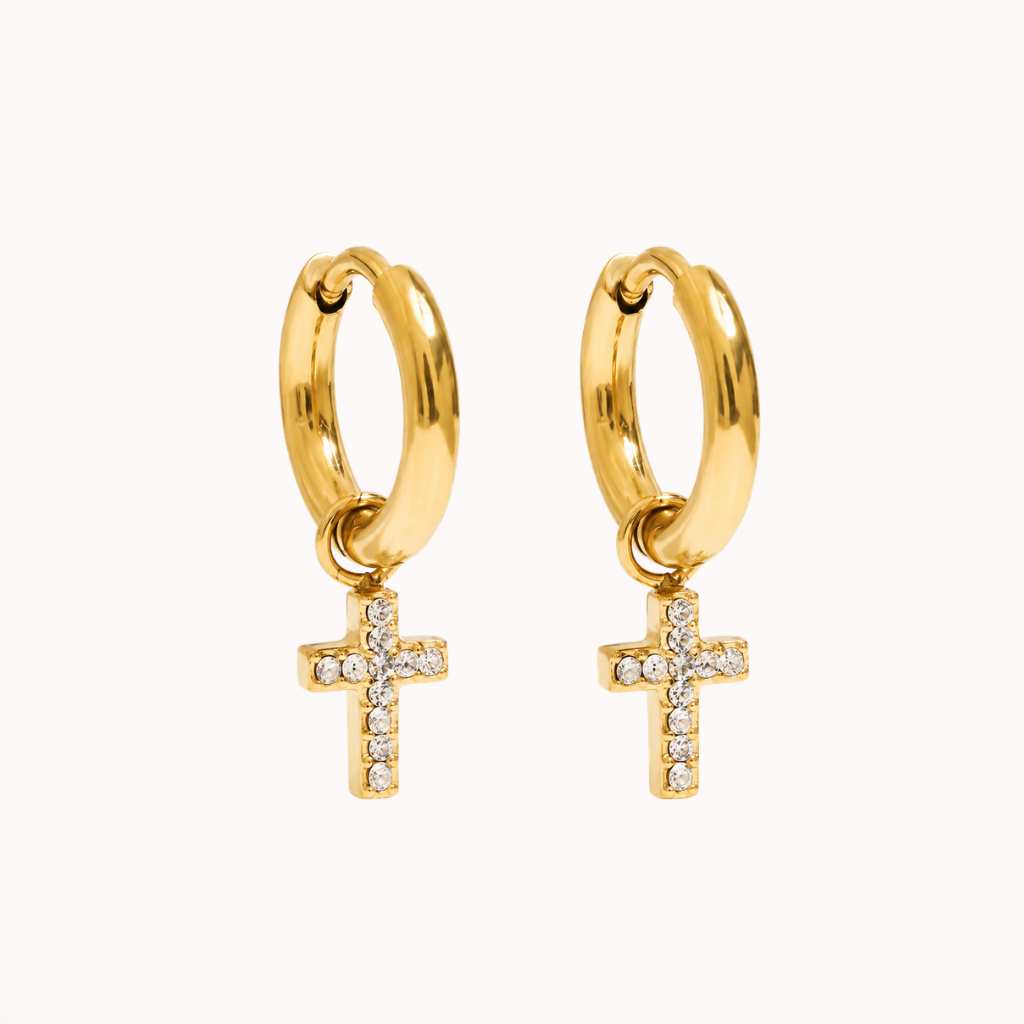 Little Sparkling Cross Hoops