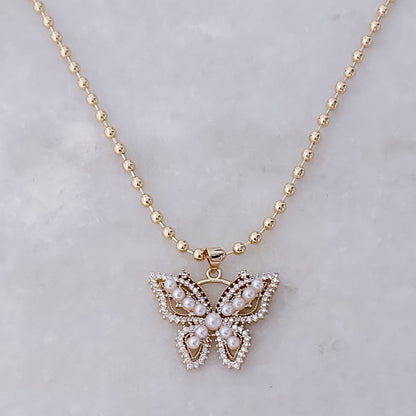 Pearls, Dots + Butterfly Necklace
