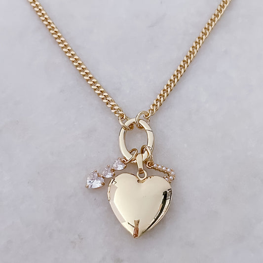 Gold Locket Initial Necklace